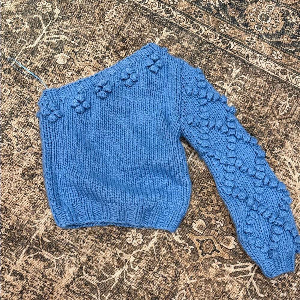 Vici Off-the-Shoulder Sweater in Blue with Textured Floral Design